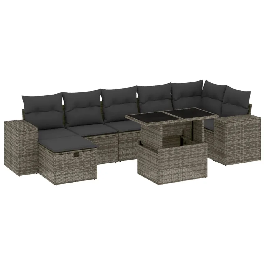 Salon de jardin 8 pcs avec coussins gris résine tressée - 2