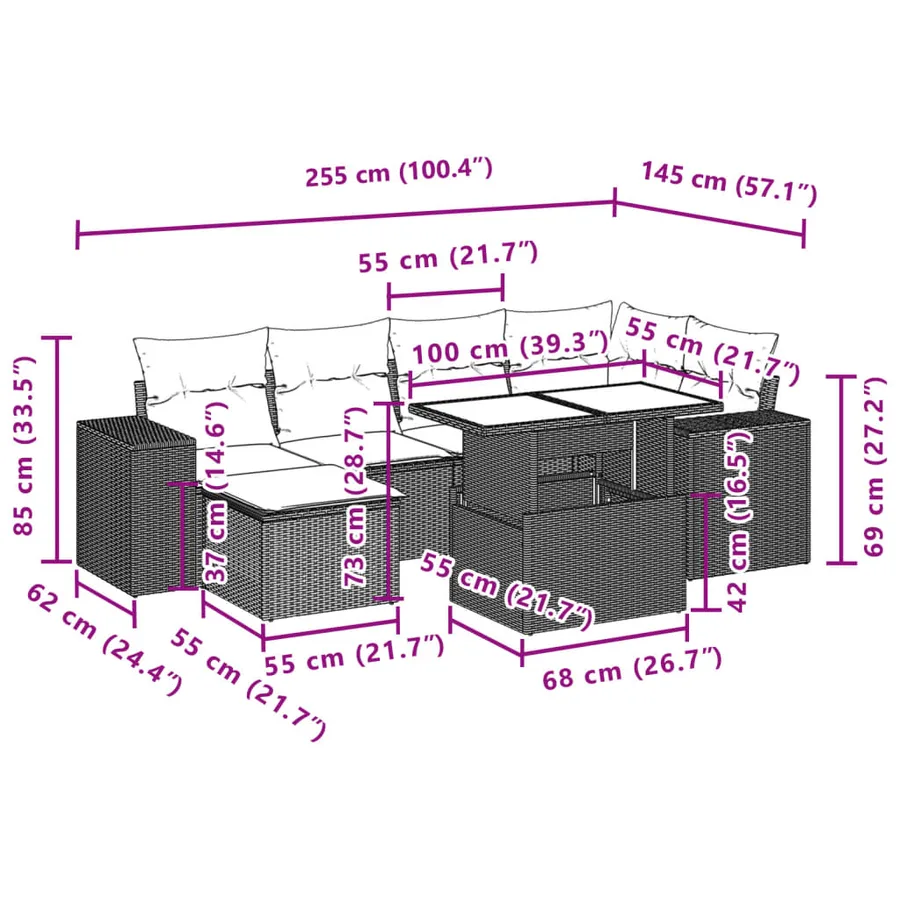 Salon de jardin avec coussins 7 pcs gris résine tressée - 11
