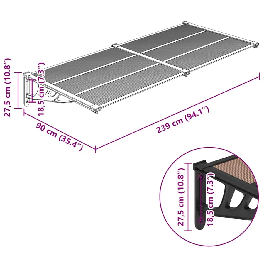 Auvent de porte Noir 239x90 cm Polycarbonate - 6
