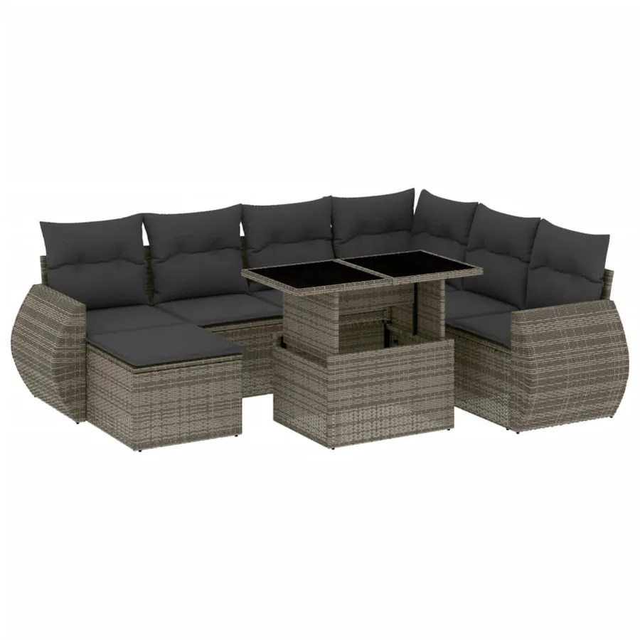Salon de jardin 8 pcs avec coussins gris résine tressée - 2