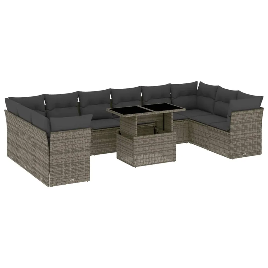 Salon de jardin 11 pcs avec coussins gris résine tressée - 2