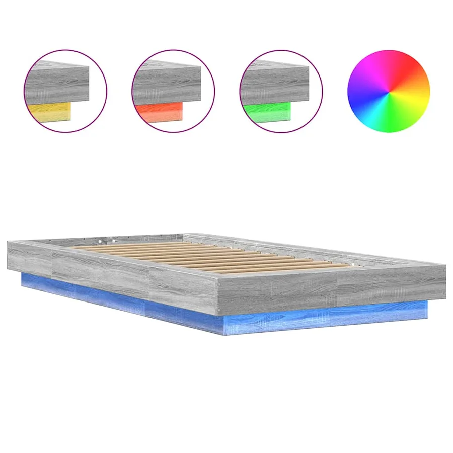Cadre de lit et lumières LED sans matelas sonoma gris 75x190 cm - 8