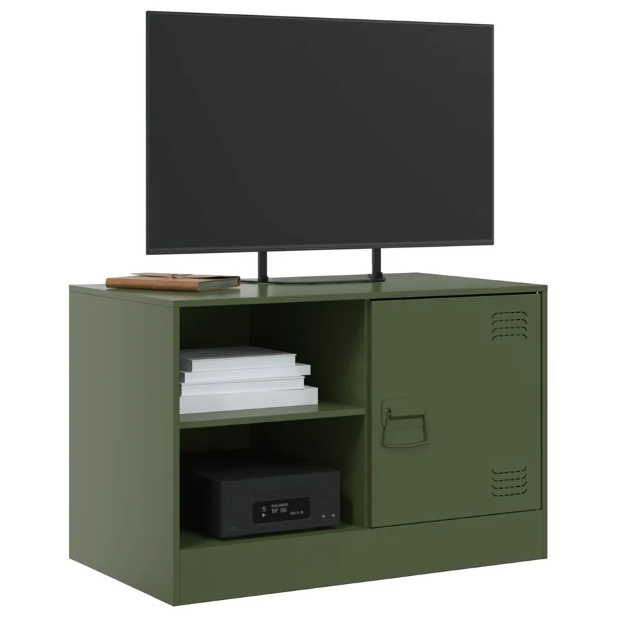 Meuble TV vert olive 67x39x44 cm acier - 4