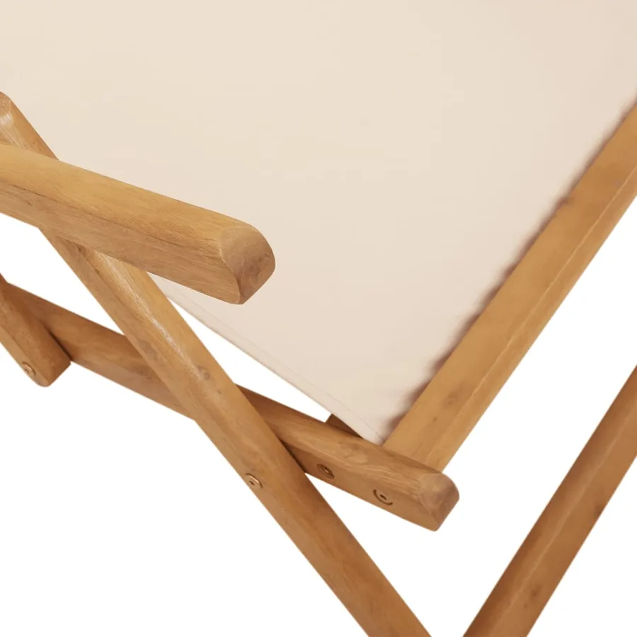 Chaise pliable de plage beige bois massif d'eucalyptus et tissu - 10