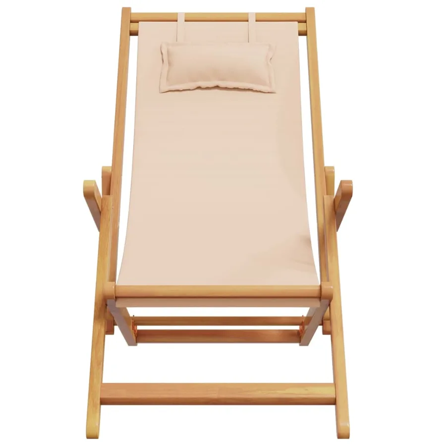 Chaise pliable de plage beige bois massif d'eucalyptus et tissu - 4