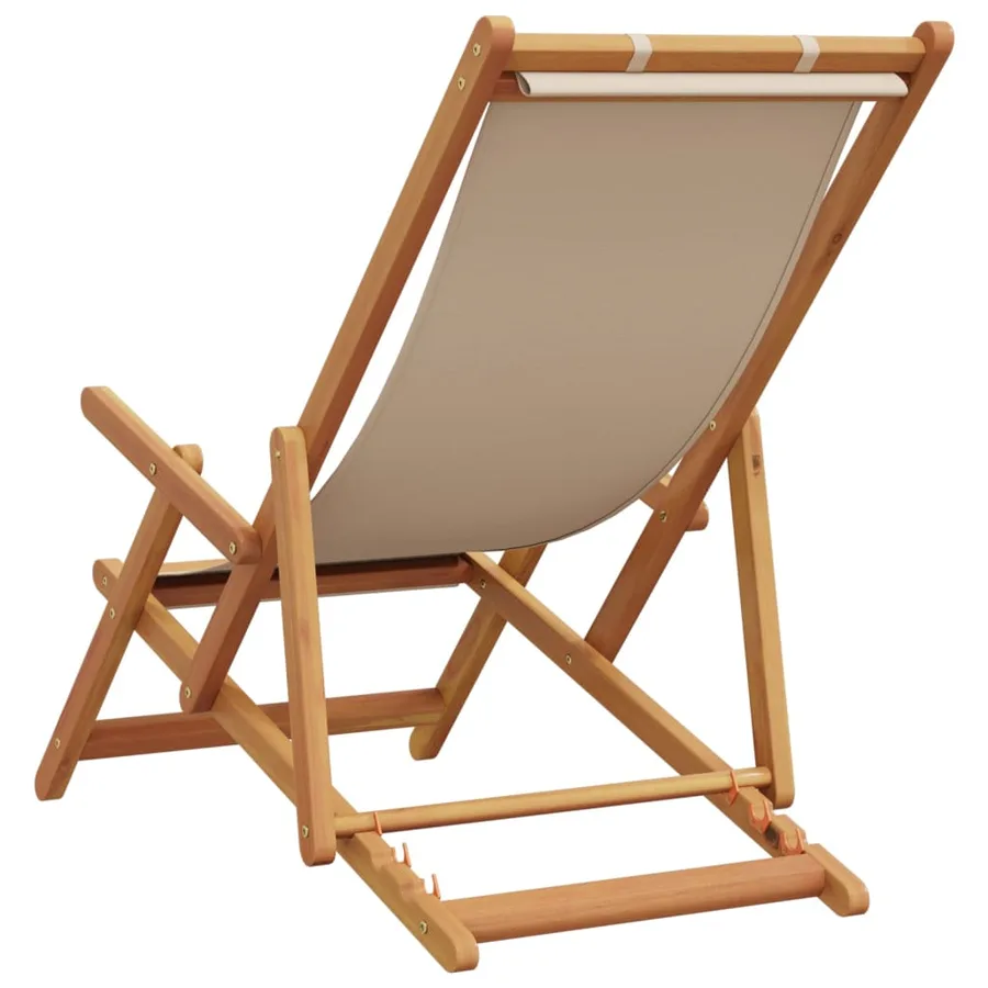 Chaise pliable de plage beige bois massif d'eucalyptus et tissu - 6