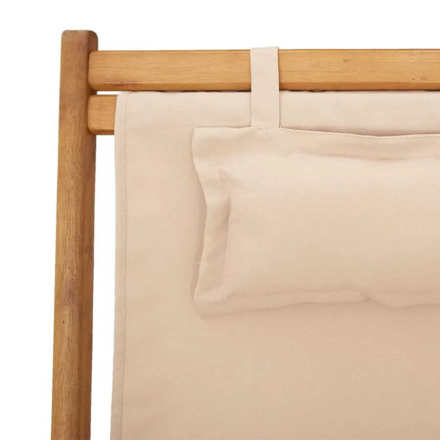 Chaise pliable de plage beige bois massif d'eucalyptus et tissu - 9