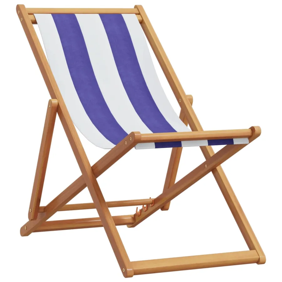 Chaises de plage pliantes lot de 2 bleu blanc tissu bois massif - 3
