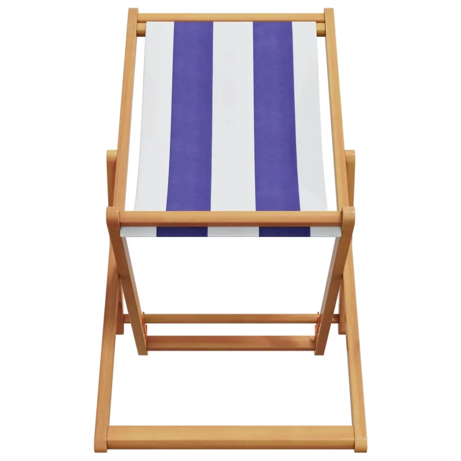 Chaises de plage pliantes lot de 2 bleu blanc tissu bois massif - 4