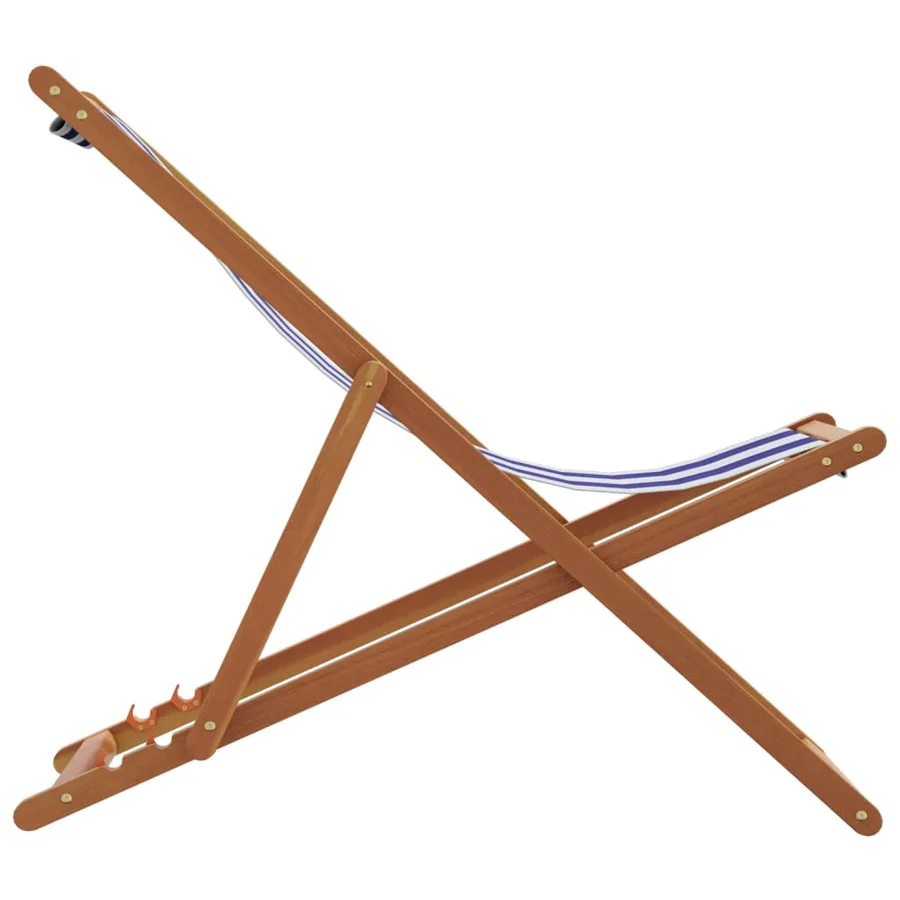 Chaises de plage pliantes lot de 2 bleu blanc tissu bois massif - 5