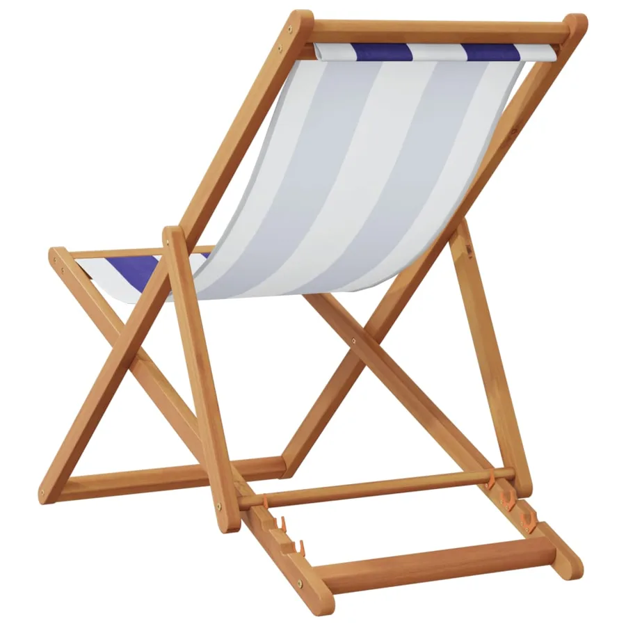 Chaises de plage pliantes lot de 2 bleu blanc tissu bois massif - 6
