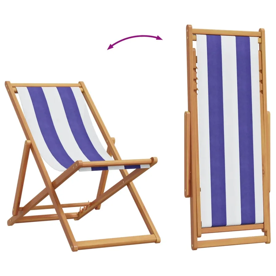 Chaises de plage pliantes lot de 2 bleu blanc tissu bois massif - 7