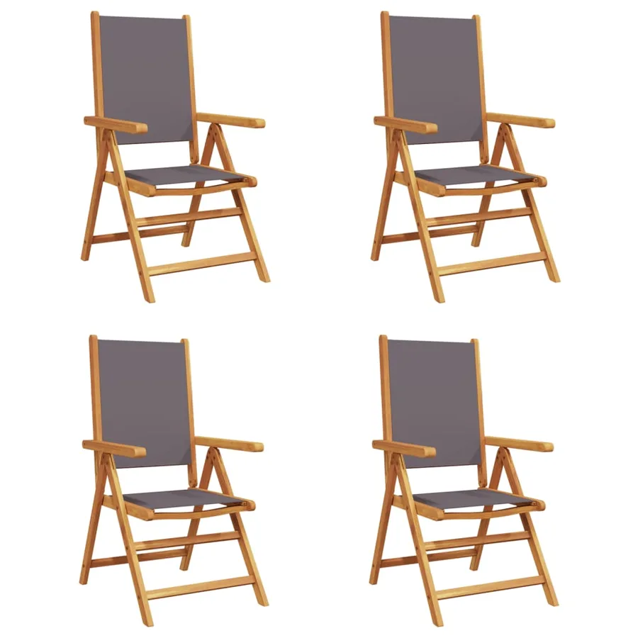 Chaises inclinables de jardin lot de 4 tissu et bois massif - 2