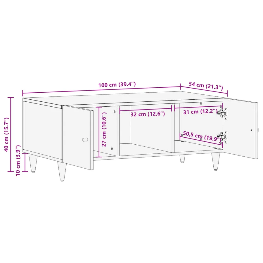 Table basse 100x54x40 cm bois de manguier massif - 11