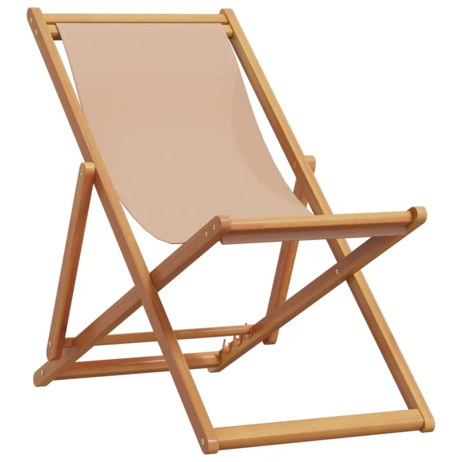 Chaises de plage pliantes lot de 2 taupe tissu et bois massif - 3