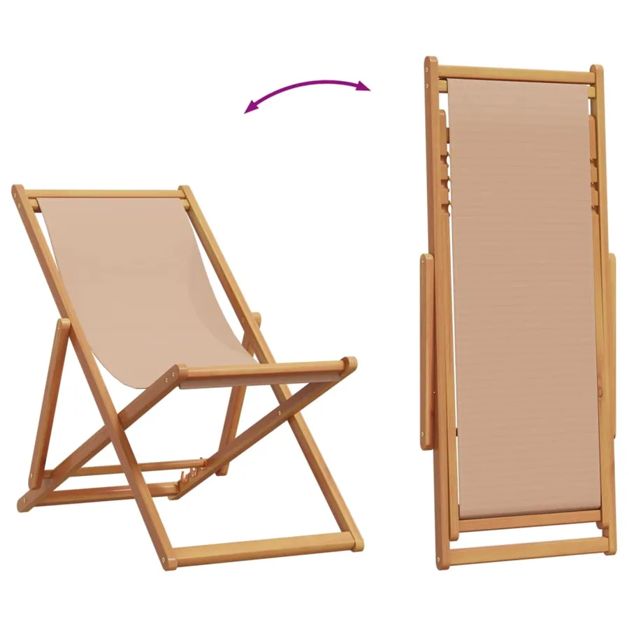 Chaises de plage pliantes lot de 2 taupe tissu et bois massif - 7