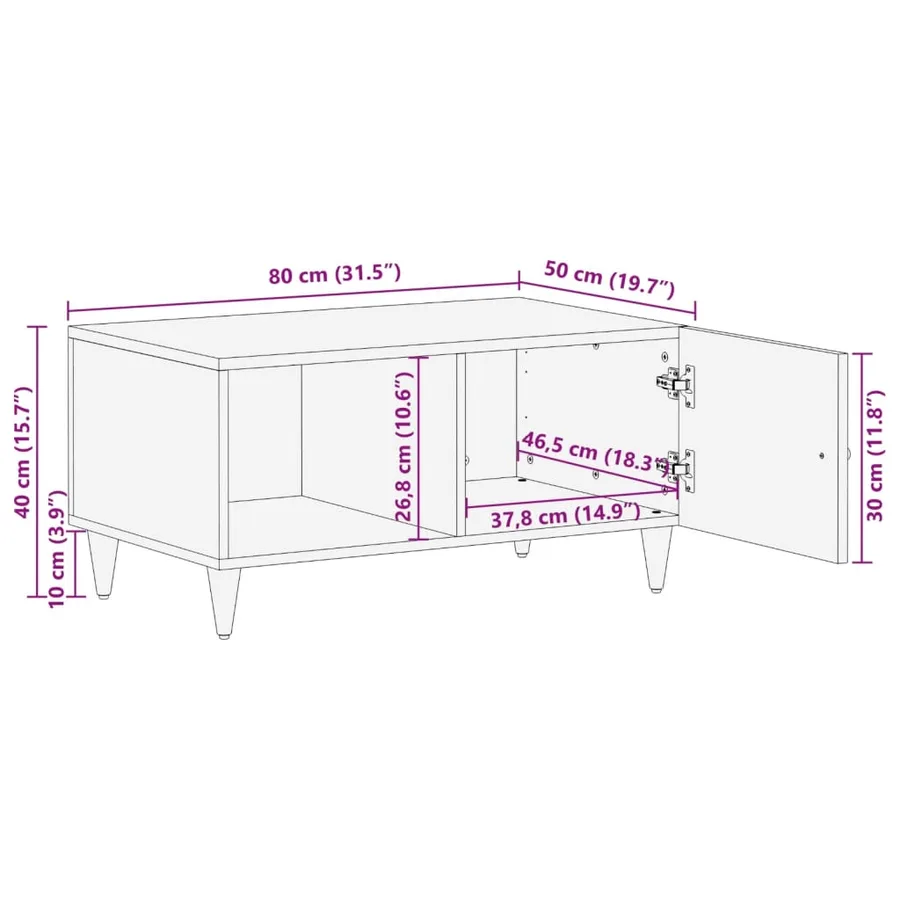Table basse 80x50x40 cm bois de manguier massif - 12