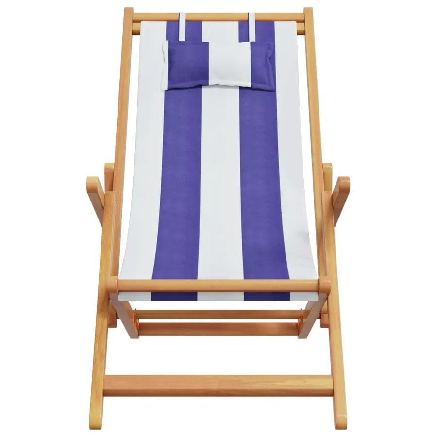 Chaises de plage pliantes lot de 2 bleu blanc tissu bois massif - 4