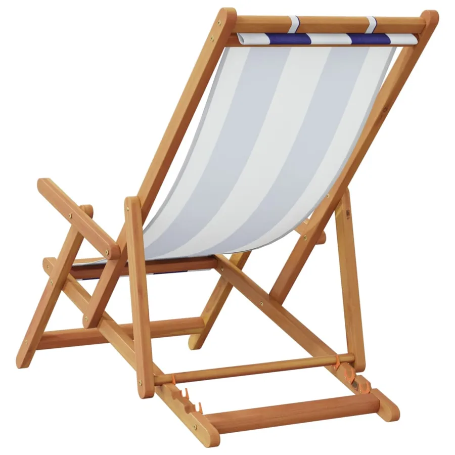 Chaises de plage pliantes lot de 2 bleu blanc tissu bois massif - 6