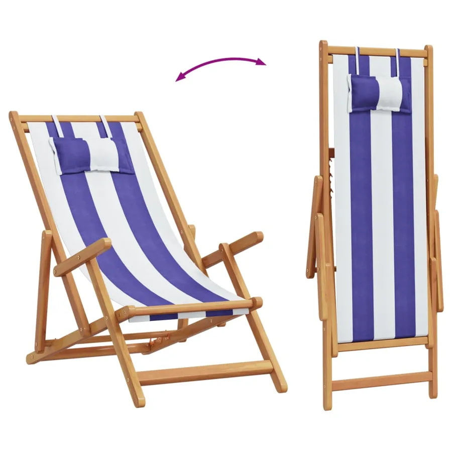 Chaises de plage pliantes lot de 2 bleu blanc tissu bois massif - 7