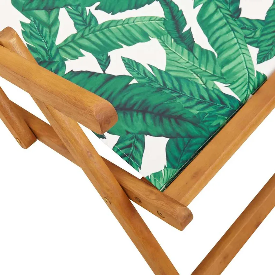 Chaise pliable plage motif de feuilles bois d'eucalyptus/tissu - 10