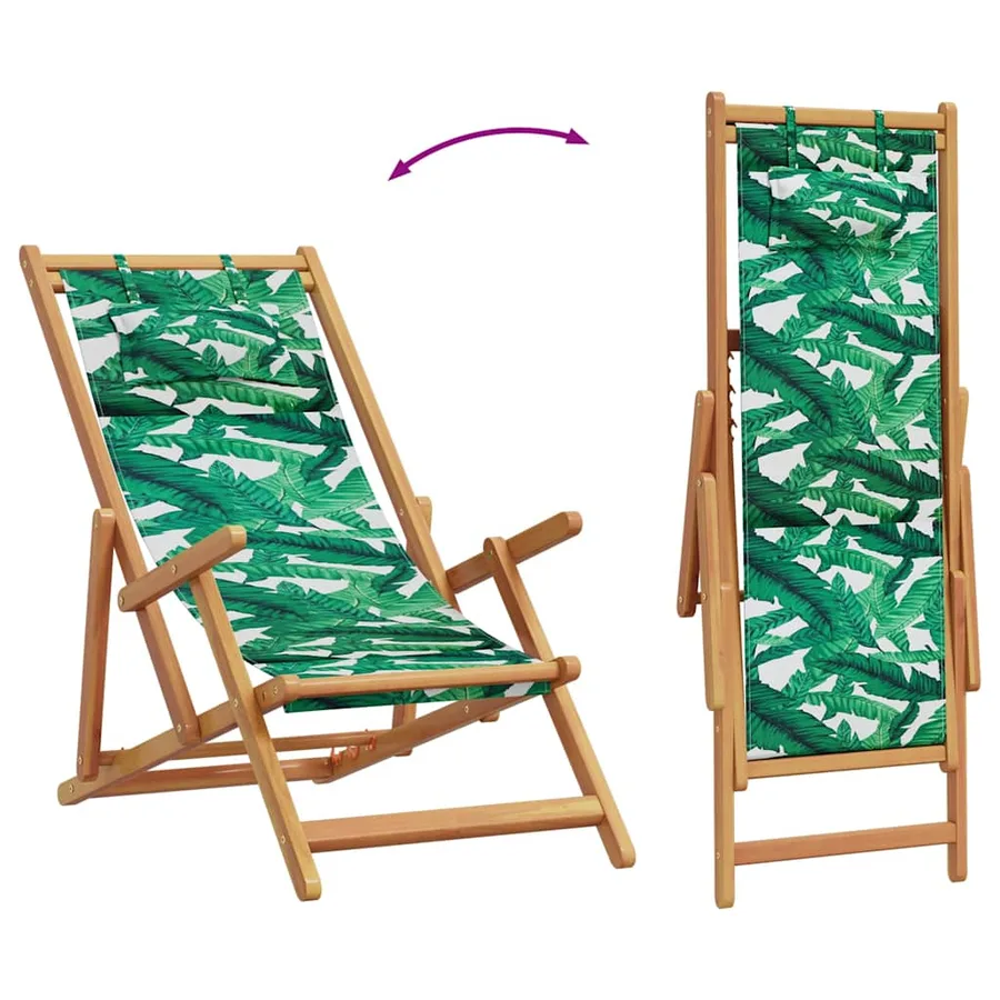 Chaise pliable plage motif de feuilles bois d'eucalyptus/tissu - 7