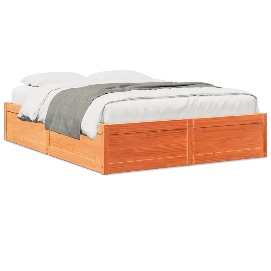 Cadre de lit sans matelas cire marron 160x200cm bois pin massif - 2