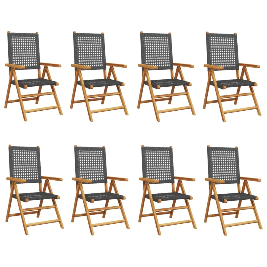 Chaises inclinables de jardin lot de 8 noir rotin bois massif - 2