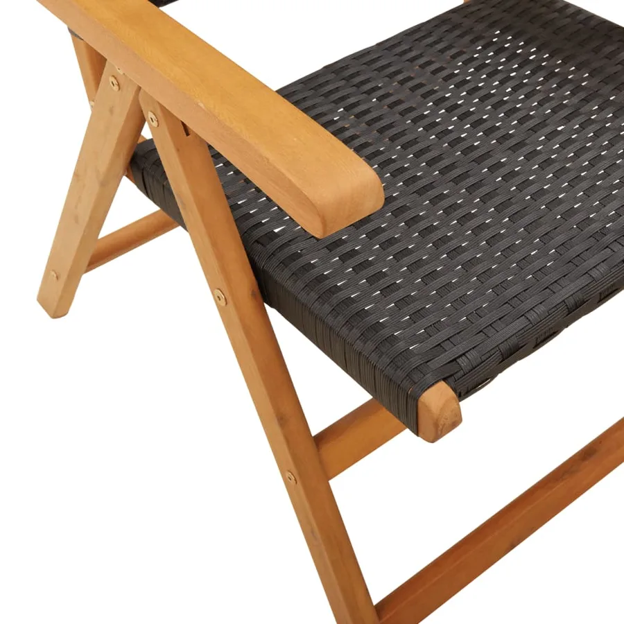 Chaises inclinables de jardin lot de 8 noir rotin bois massif - 8