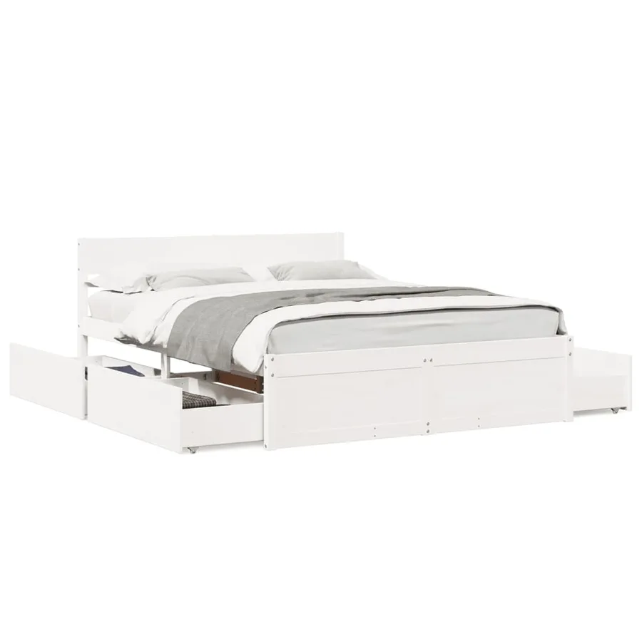 Cadre de lit sans matelas blanc 150x200 cm bois de pin massif - 2