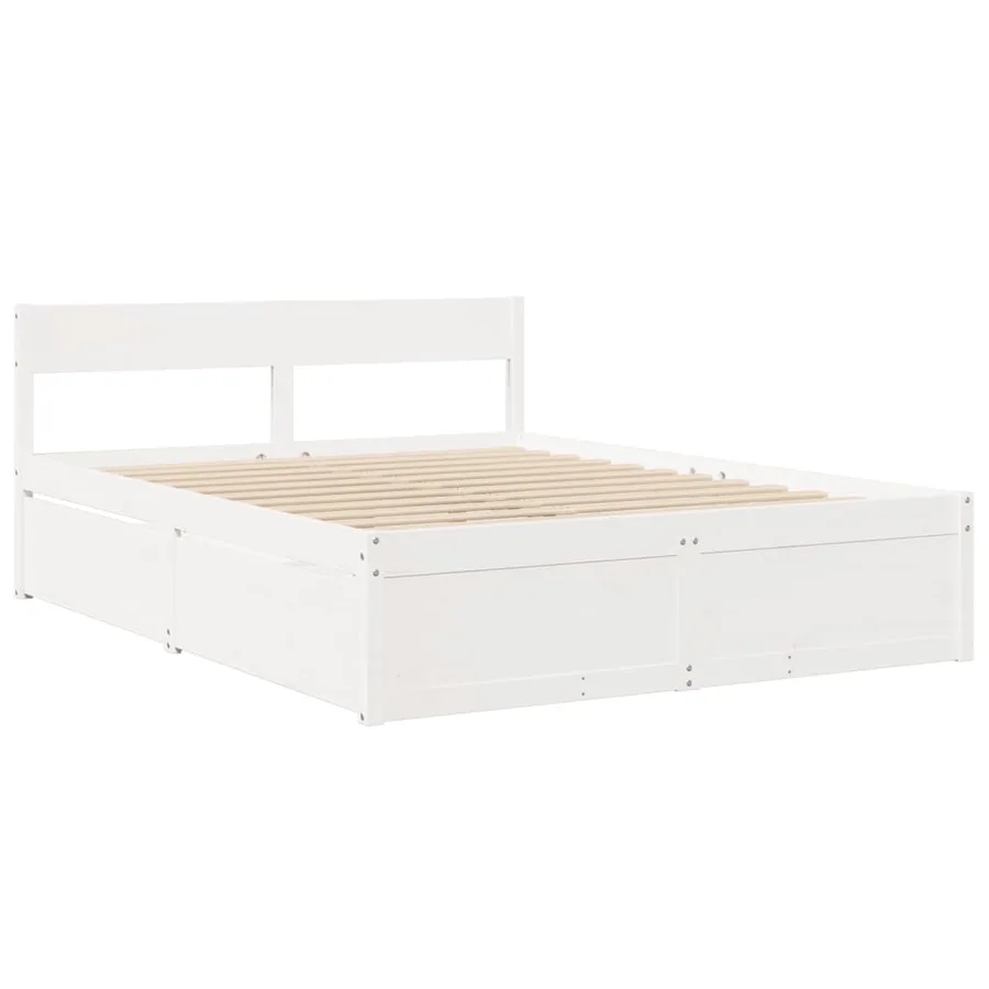 Cadre de lit sans matelas blanc 150x200 cm bois de pin massif - 3
