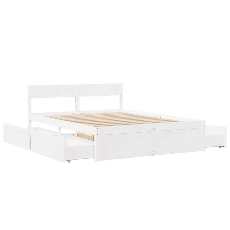 Cadre de lit sans matelas blanc 150x200 cm bois de pin massif - 7