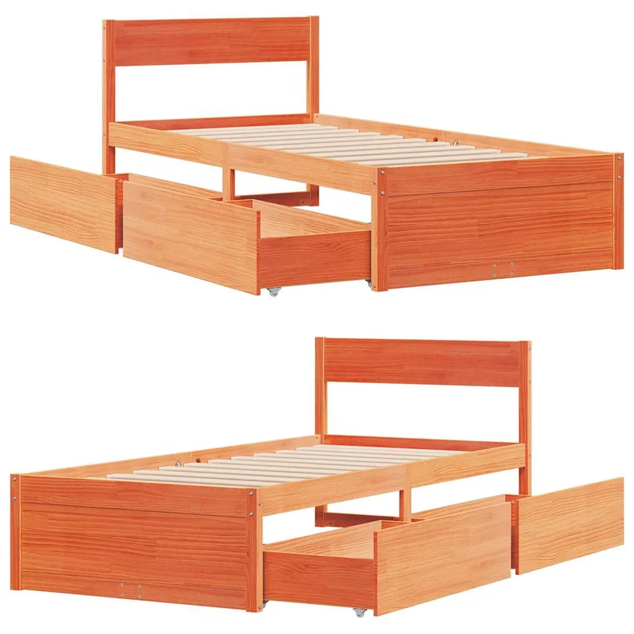 Cadre de lit sans matelas cire marron 100x200cm bois pin massif - 7