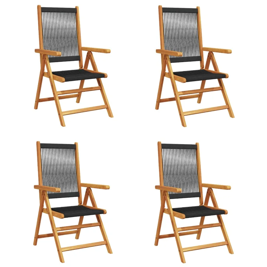 Chaises inclinables de jardin lot de 4 noir bois massif acacia - 2