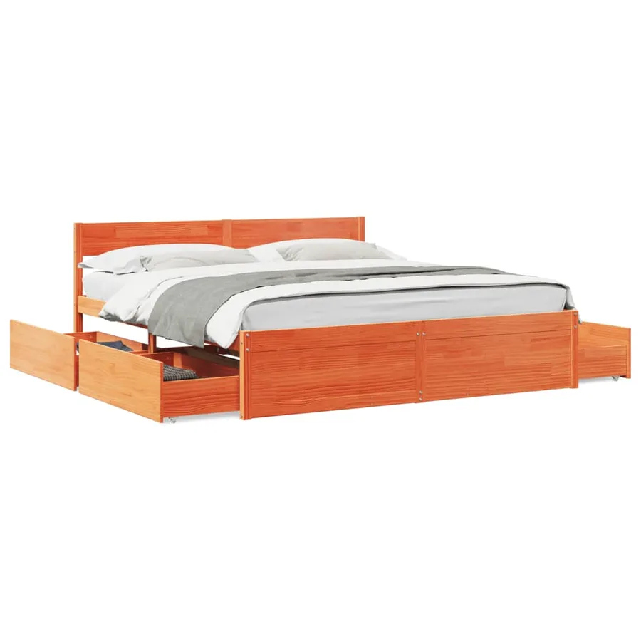 Cadre de lit sans matelas cire marron 200x200cm bois pin massif - 2