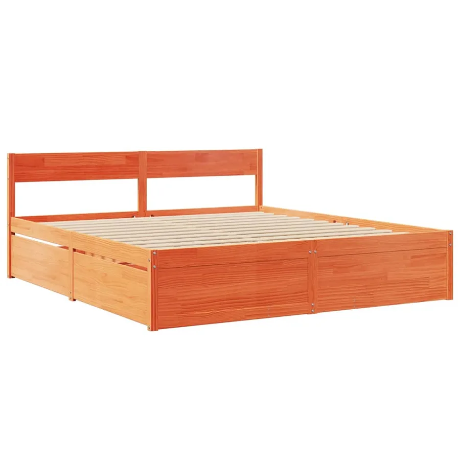 Cadre de lit sans matelas cire marron 200x200cm bois pin massif - 3