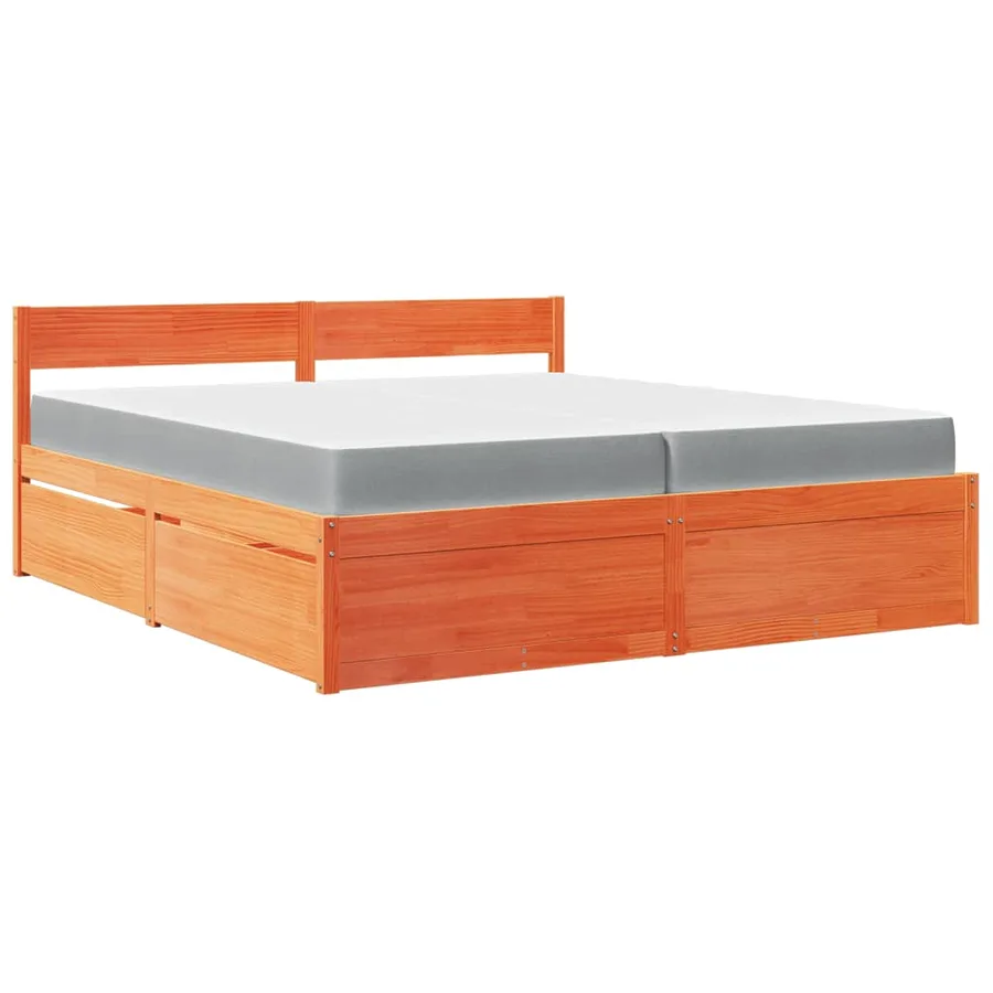 Lit avec tiroirs/matelas cire marron 200x200 cm bois massif pin - 2