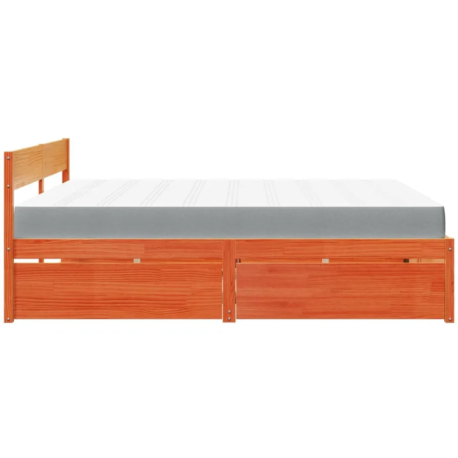 Lit avec tiroirs/matelas cire marron 200x200 cm bois massif pin - 5