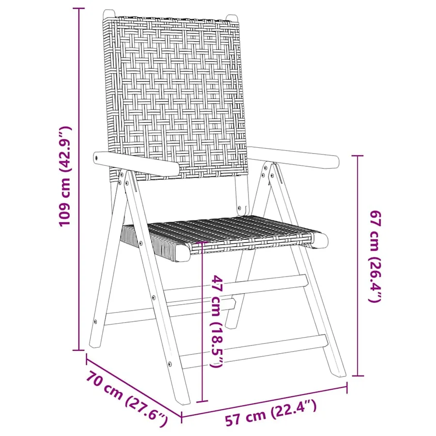 Chaises inclinables de jardin lot de 4 noir rotin bois massif - 10
