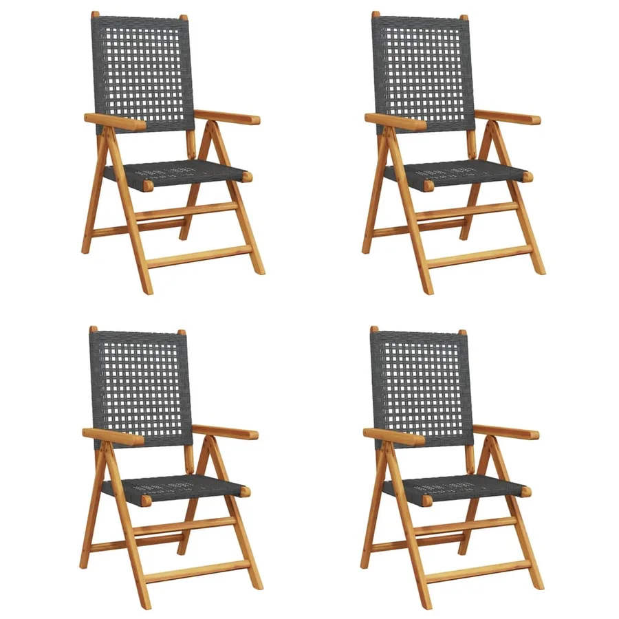 Chaises inclinables de jardin lot de 4 noir rotin bois massif - 2