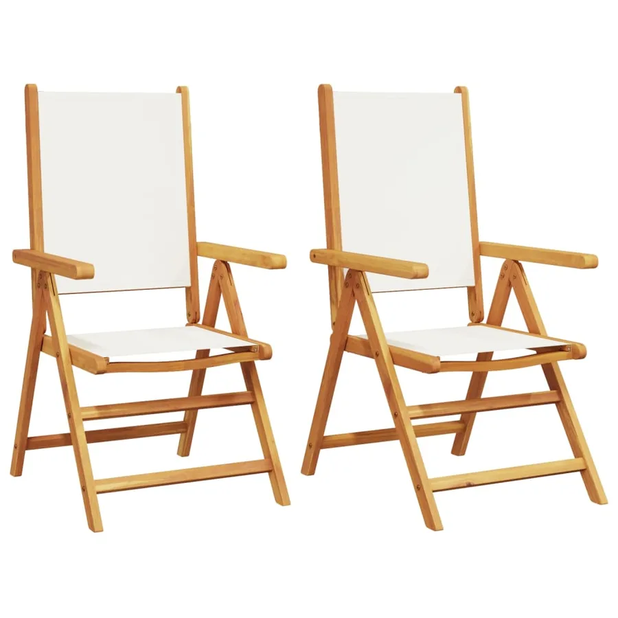 Chaises de jardin lot de 2 blanc crème bois acacia massif tissu - 2