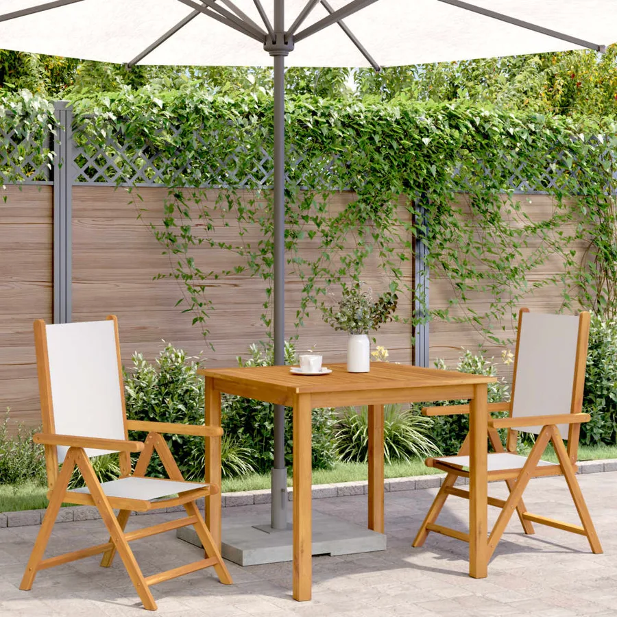 Chaises de jardin lot de 2 blanc crème bois acacia massif tissu - 3
