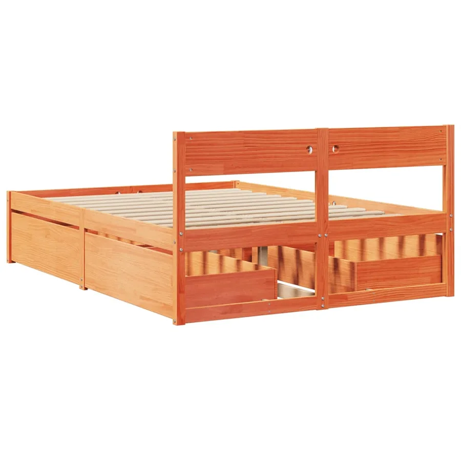Cadre de lit sans matelas cire marron 135x190cm bois pin massif - 6