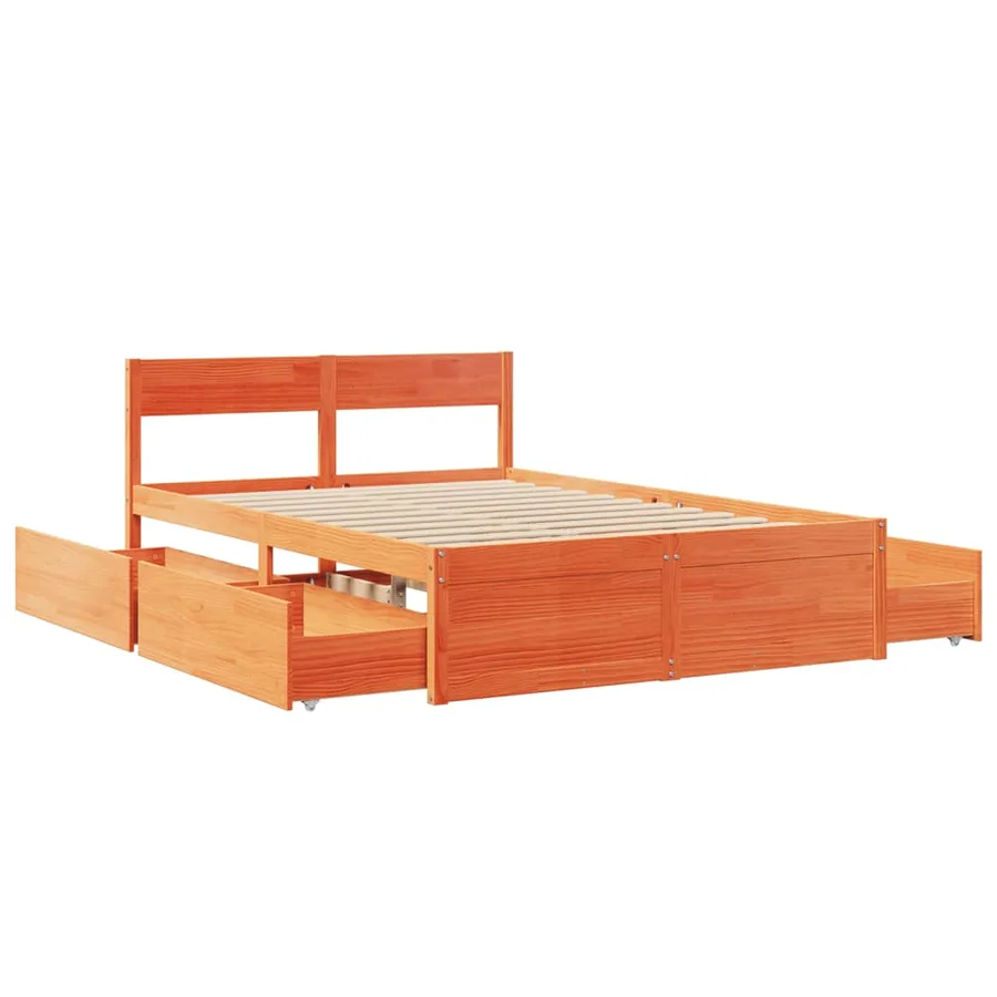 Cadre de lit sans matelas cire marron 135x190cm bois pin massif - 7