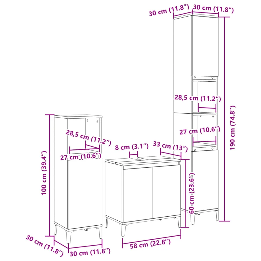 Ensemble de meubles de salle de bain 3 pcs chêne sonoma - 10
