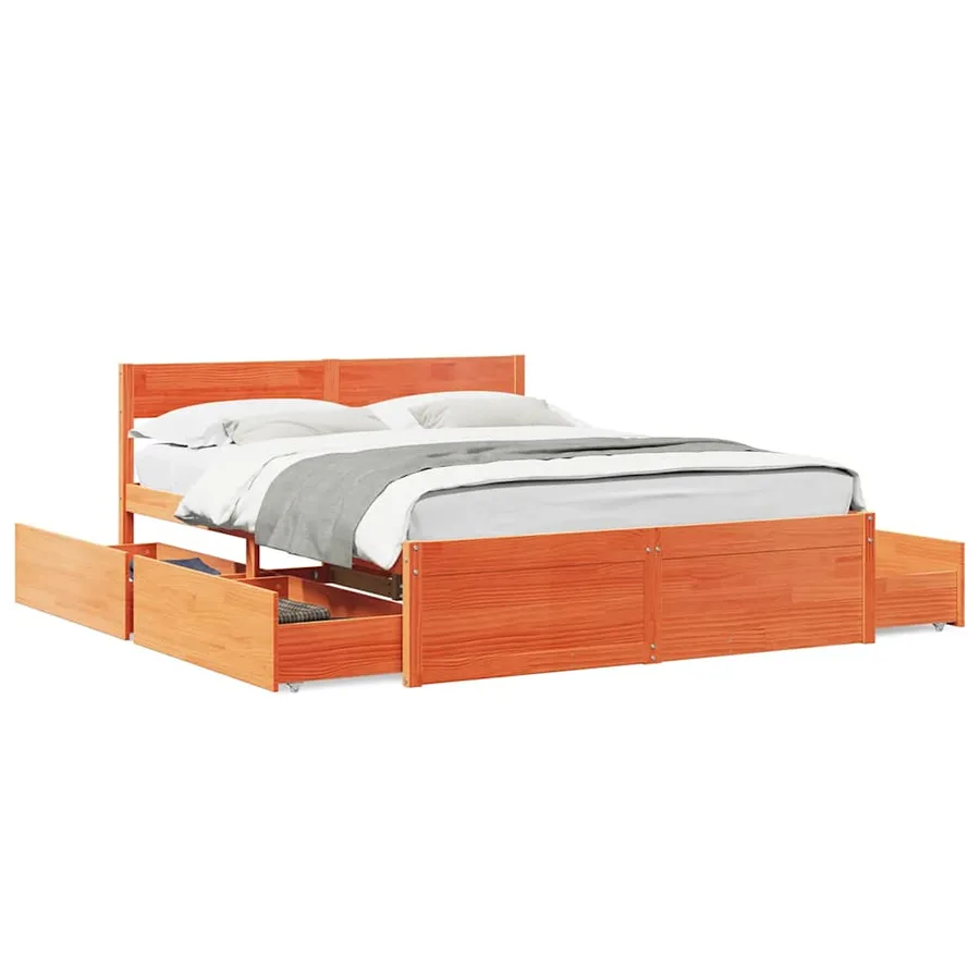 Cadre de lit sans matelas cire marron 140x200cm bois pin massif - 2
