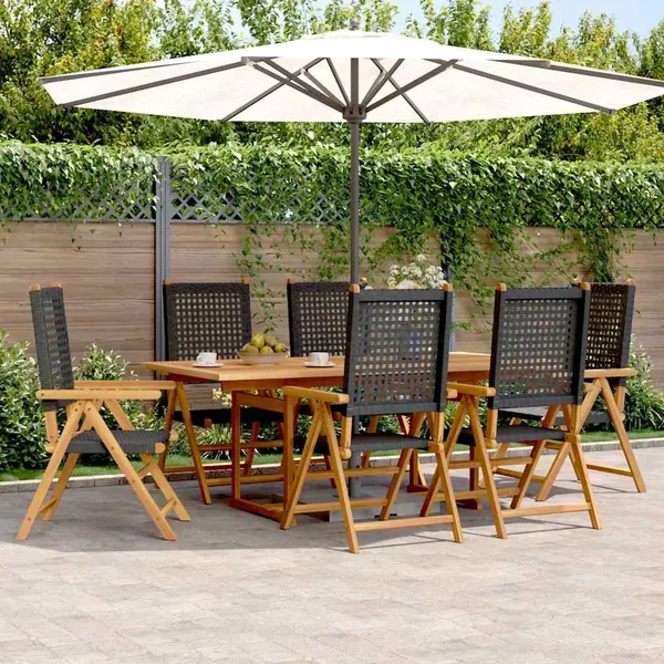 Ensemble à manger de jardin 7 pcs noir rotin et bois massif