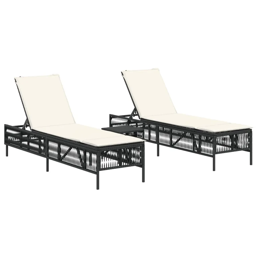 Chaises longues lot de 2 avec table noir résine tressée - 2
