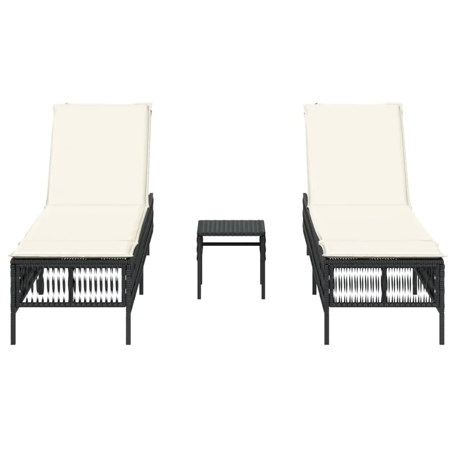 Chaises longues lot de 2 avec table noir résine tressée - 4