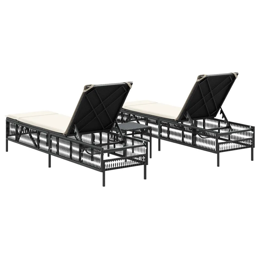 Chaises longues lot de 2 avec table noir résine tressée - 6